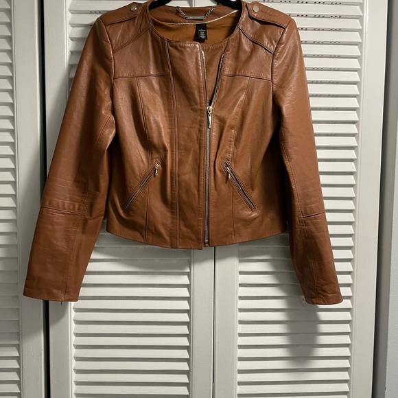 White House Black Market Tan Leather Jacket